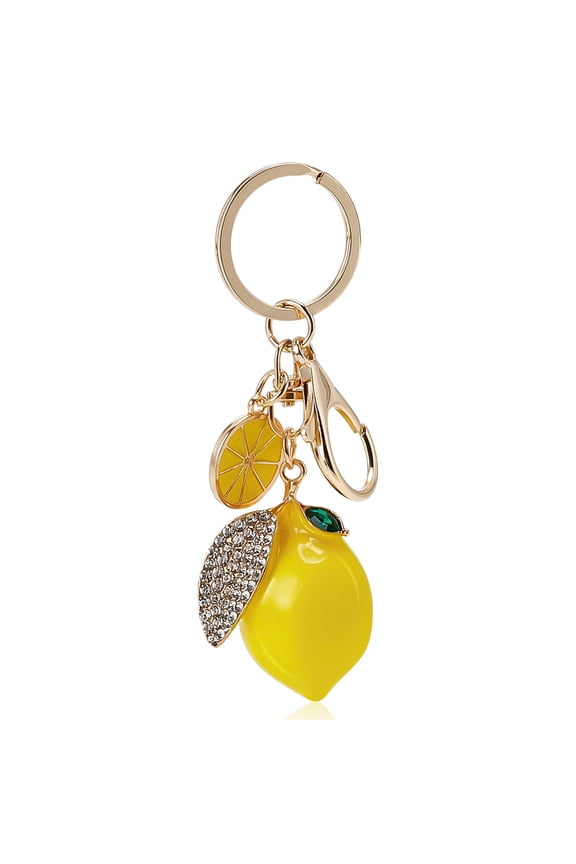 Alloy Rhinestone Pendant Keychains Lemon Golden 105mm