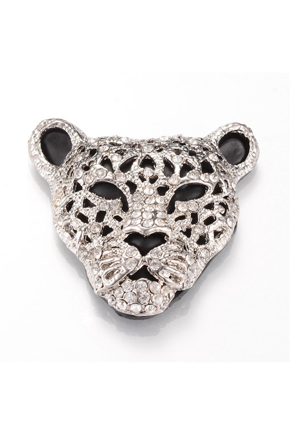 Alloy Rhinestone Pendants Leopard Platinum 47x49x13mm Hole: 2.5mm