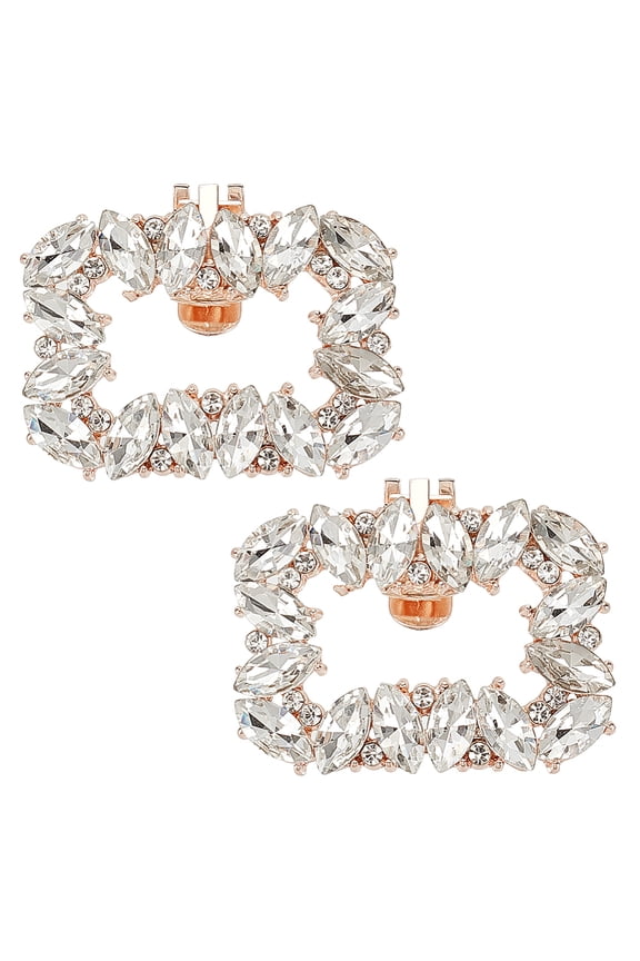 Alloy Rhinestone Shoe Buckle Clips Detachable Rectangle Shoe Decorations Light Gold 38x48x5mm