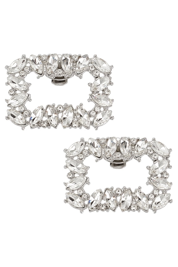 Alloy Rhinestone Shoe Buckle Clips Detachable Rectangle Shoe Decorations Platinum 38x48x5mm
