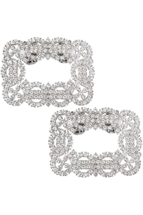 Alloy Rhinestone Shoe Decoration Detachable Shoe Buckle Clip Rectangle Platinum 41.5x55.5x7mm