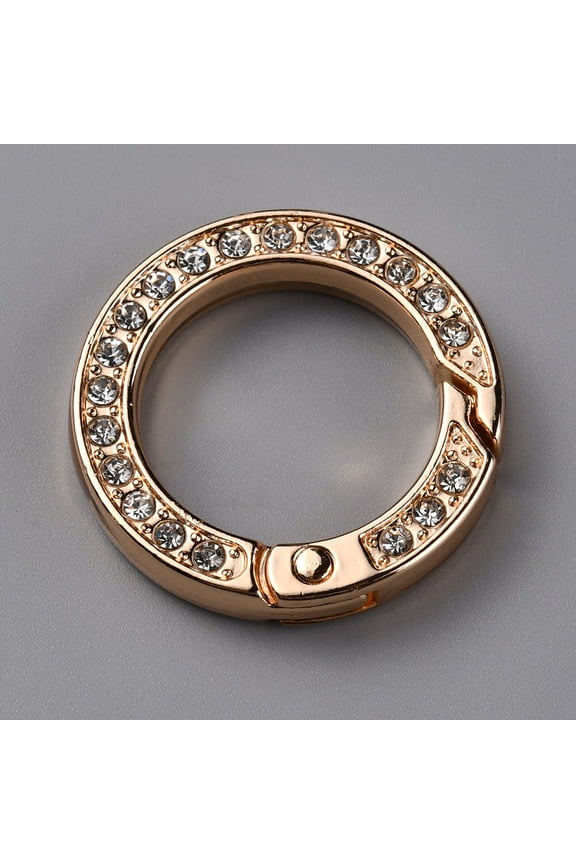 Alloy Rhinestone Spring Gate Rings Ring Shape Light Gold 28.5x5mm Inner Diameter: 19mm