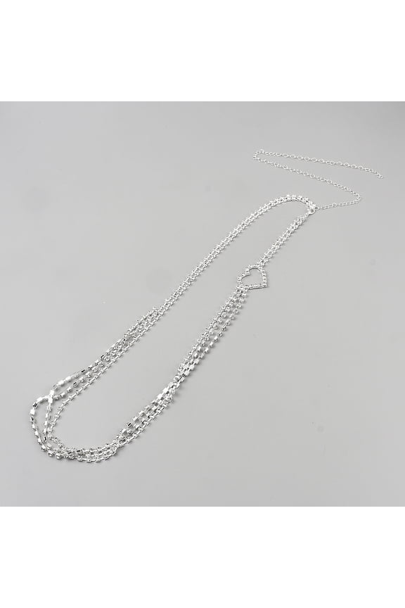 Alloy Rhinestone Waist Belts Chain Heart Silver 765mm for DIY