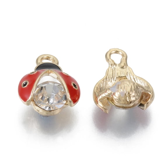 Alloy Rhinestones Enamel Pendants Cadmium Free & Lead Free Ladybug Light golden Red 15x11.5x7mm Hole: 2mm
