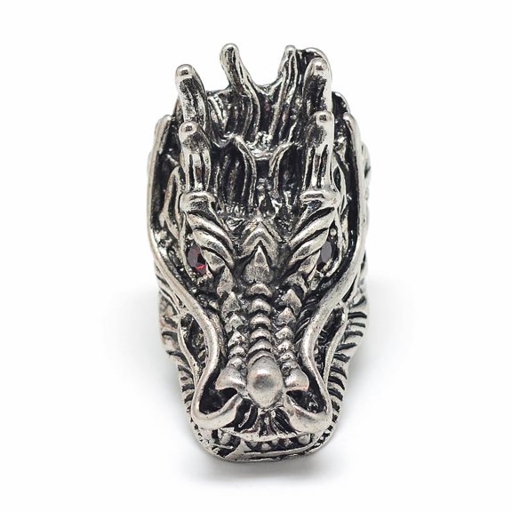 Alloy Rhinestones Finger Rings Wide Band Rings Dragon Antique Silver Size 10 Siam 20mm
