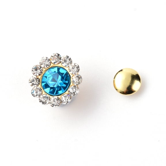 Alloy Rhinestones Rivets with Iron Finding for Clothes Bag Shoes Leather Craft Sunflower Platinum Light Sky Blue 11x8mm Pin: 2.5mm DIY
