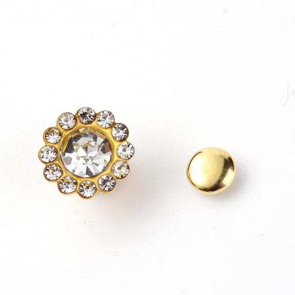 Alloy Rhinestones Rivets with Iron Finding for Clothes bag Shoes Leather Craft Sunflower Platinum Clear 11x8mm Pin: 2.5mm Alloy+Rhinestone