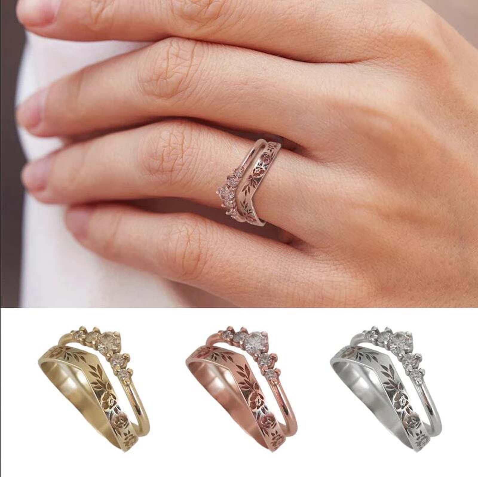 Alloy Ring for Women, Vintage Style Diamond Crystal V-Shaped Crown ...