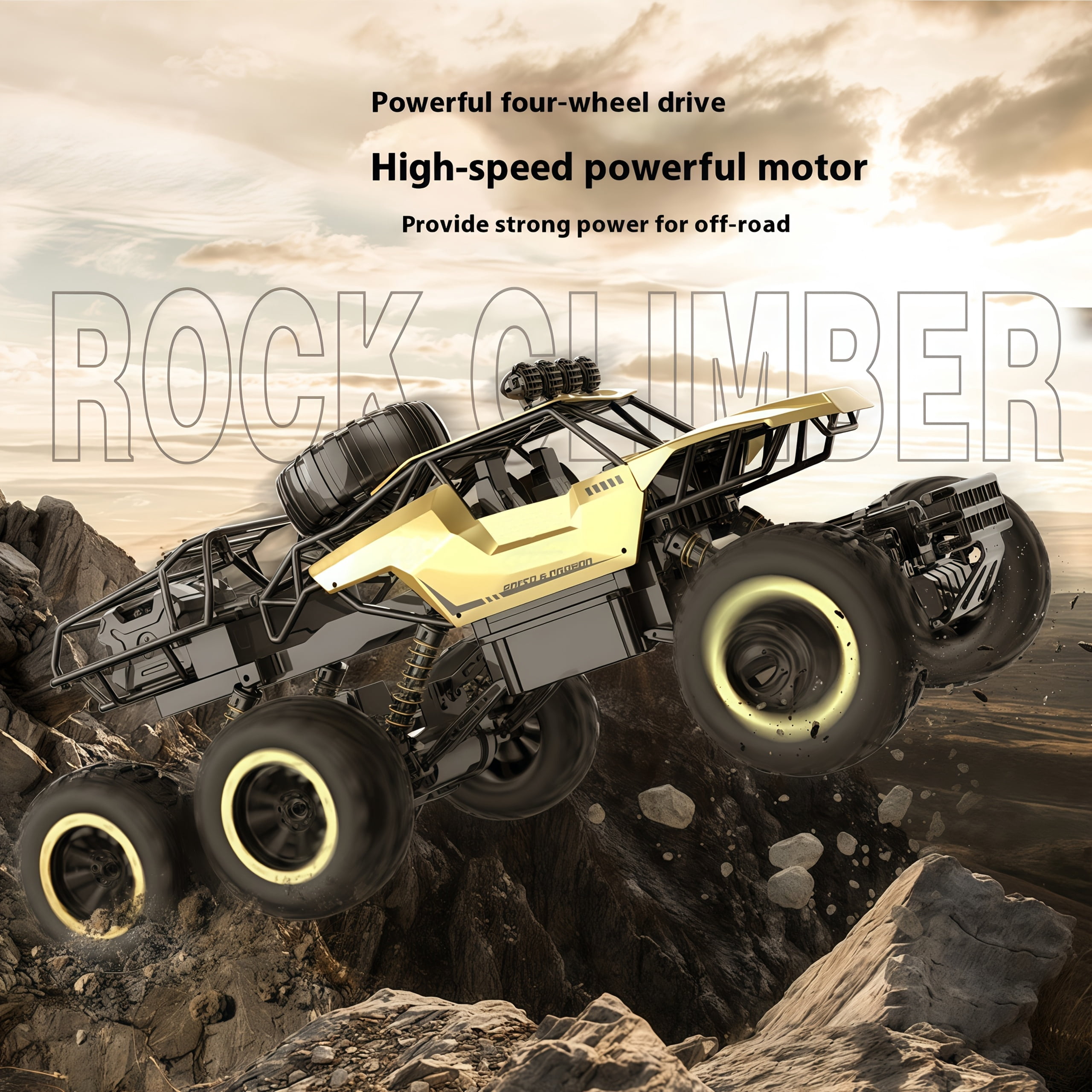 Alloy Rock-Climbing 6-Wheel RC Car - 1:12 Scale 2.4GHz 4WD Off-Road Truck with Dual Magnetic Motors, Independent Suspension   Non-Slip Tires(Gold)