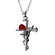 Alloy Rose Crucifix Pendant Necklace For Everyday Wear Religious Symbol Jewelry Gift With Adjustable Chain Design