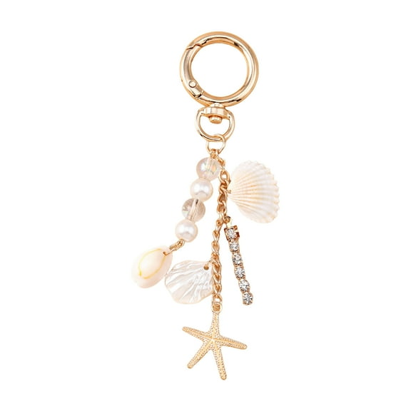 Alloy Shell Keychain With Artificial Pearls Decoration Trendy Bag Charm Stylish Key Chain Ornament For Daily Use