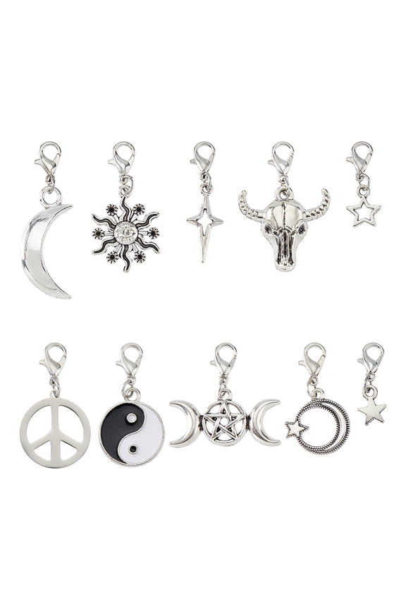 Alloy Shoes Charms with Alloy Lobster Claw Clasps Mixed Shapes Silver & Platinum 24~42mm 10 styles 2pcs/style. 20pcs/set