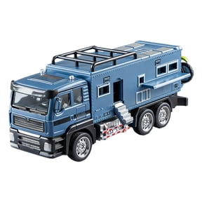 Alloy Simulation RV Model, Off-Road Camper Toy with Detachable Motorcycle, Interactive Doors, Push and Go Action, Blue Travel Truck Replica