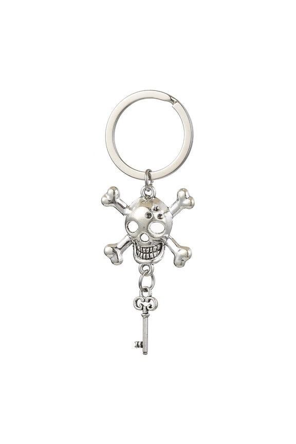 Alloy Skull Pendant Keychain Key Hanging Decoration Antique Silver 8.2cm
