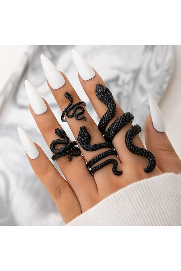 Alloy Snake Gothic Stackable Finger Rings set for Women Electrophoresis Black Inner Diameter: 17mm 4pcs/set