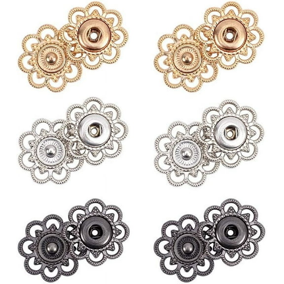 Alloy Snap Buttons Sewing Accessories with Box Container Flower Mixed Color 20.5x4mm Hole: 3mm 24sets/box DIY