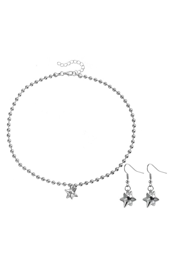 Alloy Spikes Pendant Necklace And Earrings Set Stylish Adornment Set For Streetwear And Casual Outfits