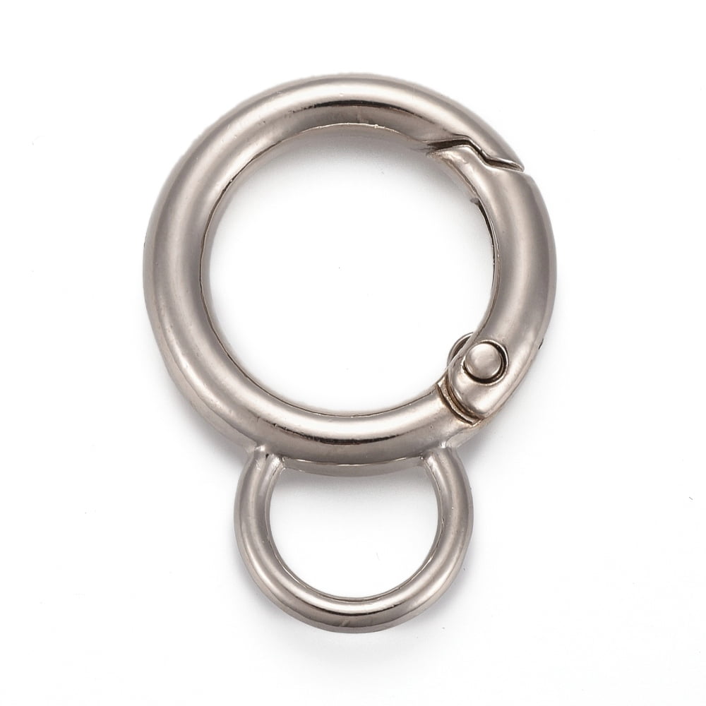 Alloy Spring Gate Ring with Loop Circle Key Rings for Handbag Ornaments Decoration Cadmium Free & Lead Free Platinum 33x24x3.5mm Hole: 9x7mm