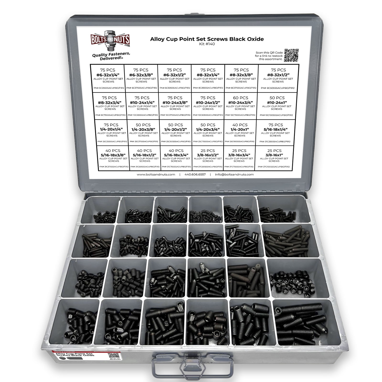 Alloy Steel Cup Point Allen Socket Set Screw Coarse Thread Black Oxide Assortment - 1396 Pieces