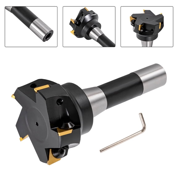 Alloy Steel Indexable End Mill 3'' Cutting Depth R8 Shank End Mill 5 Flutes+Key for Machining Centers