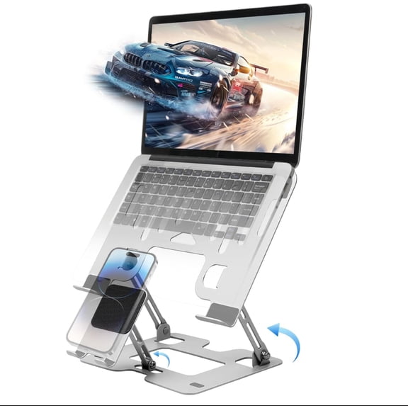 Alloy Steel Laptop Stand, Ergonomic Computer Desktop Riser, Compatible with MacBook Air/Pro, Dell, HP, Lenovo and Other 10-18 Inches Laptops, Silver