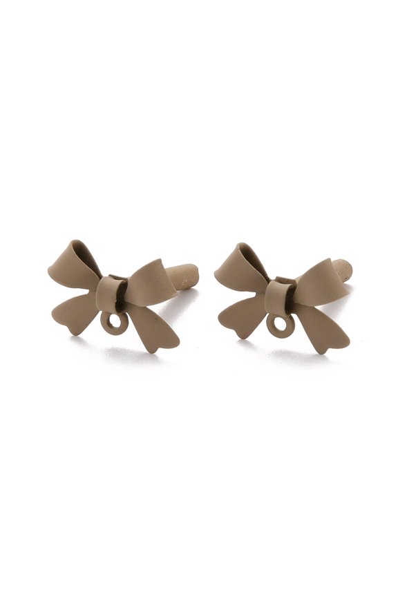 Alloy Stud Earring Findings with 925 Sterling Silver Pins and Loop Bowknot Tan 11x15x4mm Hole: 1.2mm Pin: 0.7mm