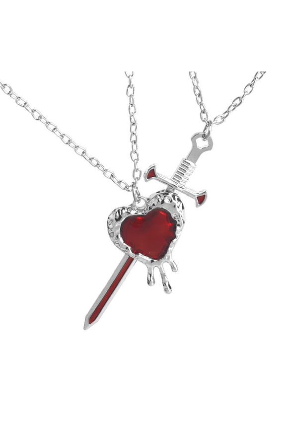Alloy Swords Heart Pendant Necklace for Couples Stylish Collarbone Chain Gift for Special Occasions and Daily Wear