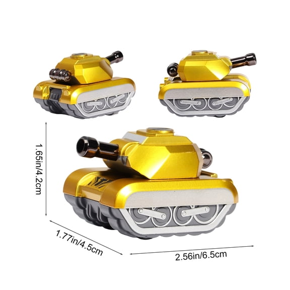 Alloy Tank Model with Display Case, Movable Turret and Barrel, Simulated Tracks, Military Vehicle Collectible Ornament, Gold