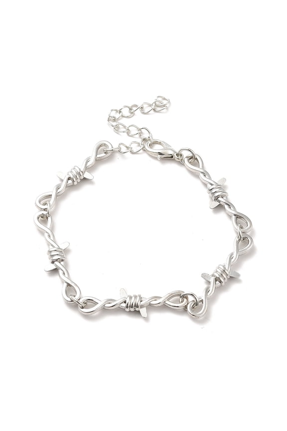 Alloy Thorns Link Chain Bracelet Punk Barbed Wire Bracelet for Men Women Platinum 7-3/8 inch(18.8cm)