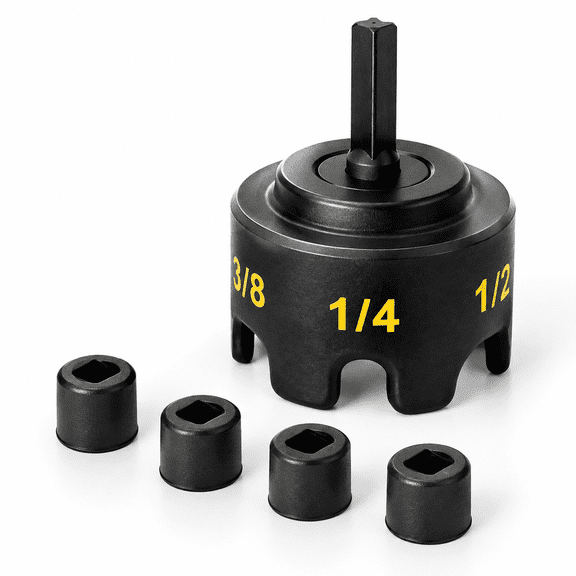Alloy Threaded Rod Nut Runner Drill Attachment with 4 Replacement Heads, Fits 1/4" 3/8" 1/2" Sizes