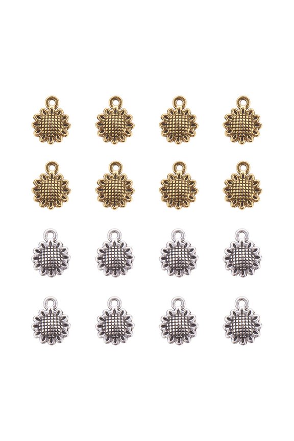 Alloy Tibetan Silver Charms Sunflower Antique Silver & Antique Golden 12x9x2mm Hole: 1mm 200pcs/box