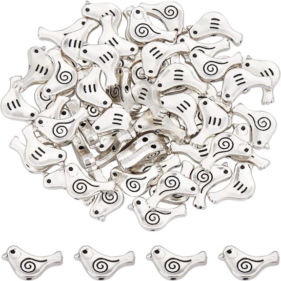 Alloy Tibetan Style Beads Bird Silver 9x15x2.5mm Hole: 1.5mm 60pcs/box DIY