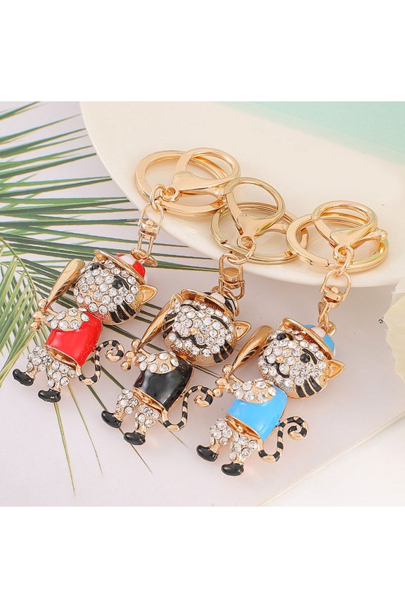 Alloy Tiger Keychain Rhinestone Colorful Enamel 3D Tiger Charm with Keyring Baseball Player Tiger Keychain Gift for Teens Baseball Lovers