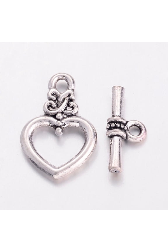 Alloy Toggle Clasps Bracelet Closures Lead Free and Cadmium Free & Nickel Free Silver color Heart: 20x13x3.5mm Hole: 2mm Bar: 16.5x7.5x4mm Hole: 2mm