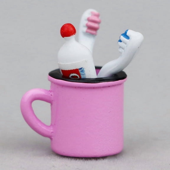 Alloy Toothbrush Toothpaste Set Miniature Ornaments Micro Landscape Home Dollhouse Accessories Pretending Prop Decorations Pearl Pink 20mm DIY