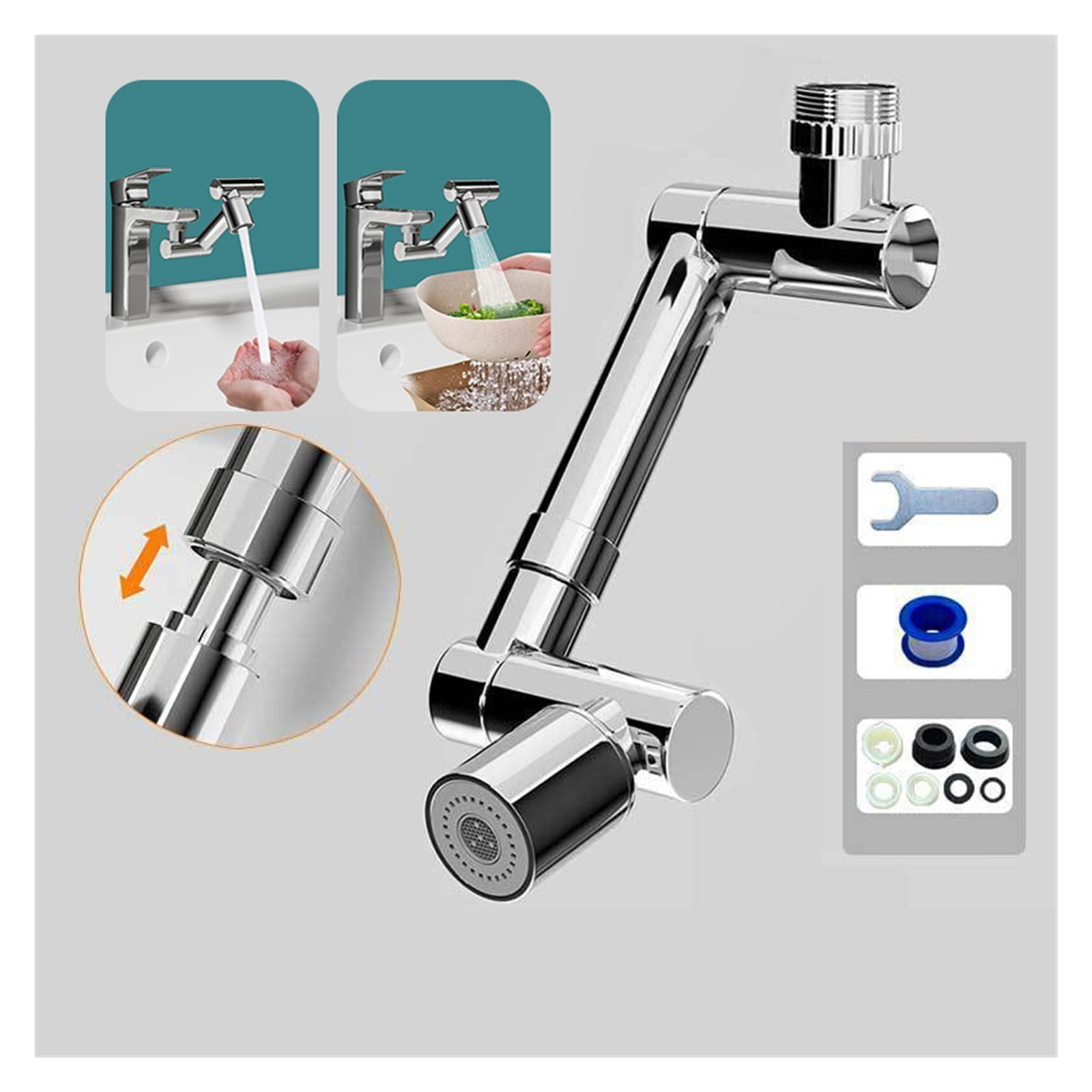 Alloy Universal 1440°Rotation Faucet Aerator Retracta Robotic Arm Swivel Faucet Extension Kitchen Accessory Faucet Extender