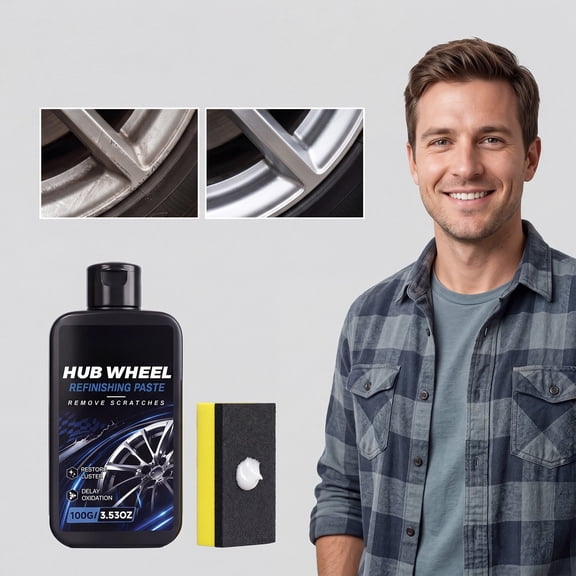 Alloy Wheel Scratch Repair Kit,100g Car Rim Polishing Compound for Restoration,Quick Scratch Removal Cream with Applicator Pad,Shine Restorer for Aluminum,Chrome,Long Lasting Results