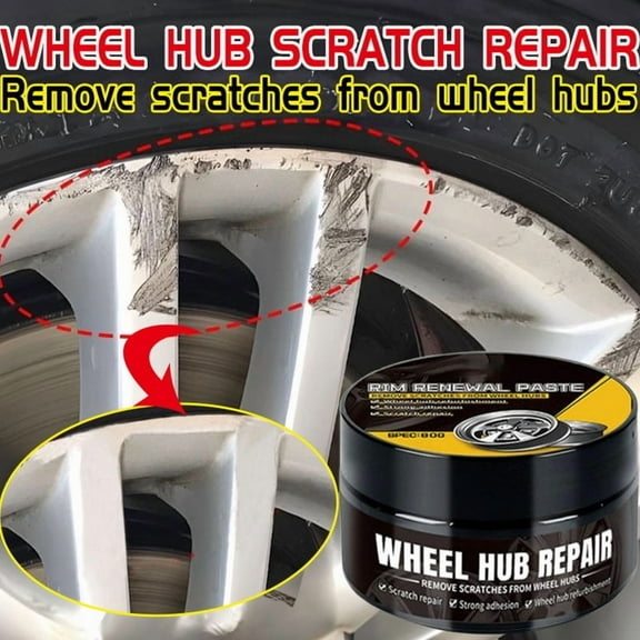 Alloy Wheel Scratch Repair Polish, 80g Car Rim Scratch Remover Kit with Sponge, Restores High Gloss Finish(Black)