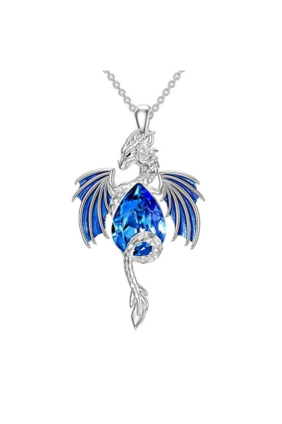 Alloy and Glass Pendant Necklaces Dragon Platinum Blue 19.69 inch(50cm)