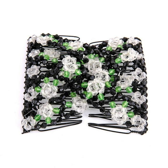 Alloy and Plastic Ladies' Beaded Elastic Double Hair Comb for Versatile Hairstyles, Easy to Carry and Use