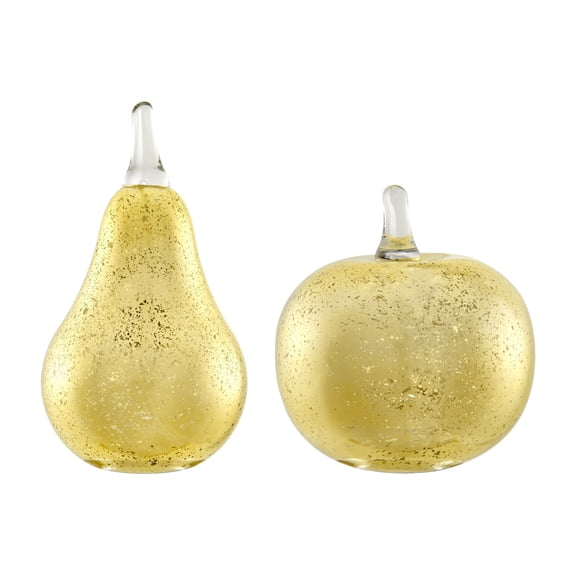Alloya 2 Piece Apple and Pear Decorative Accent Metal Tabletop Sculpture Set- Gold