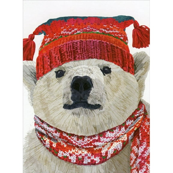 Allport Editions Polar Bear Wearing Festive Red Hat and Scarf Box of 10 Christmas Cards
