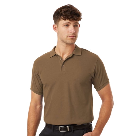 Allpro Men's Pique Polo Collar T-Shirt, 65/35 Polyester/Cotton Short Sleeve Solid Tee (Cigar, L)