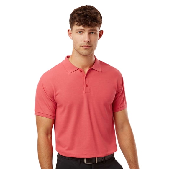 Allpro Men's Pique Polo Collar T-Shirt, 65/35 Polyester/Cotton Short Sleeve Solid Tee (Coral, L)