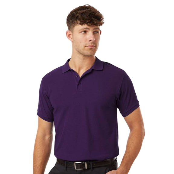 Allpro Men's Pique Polo Collar T-Shirt, 65/35 Polyester/Cotton Short Sleeve Solid Tee (Purple, XL)
