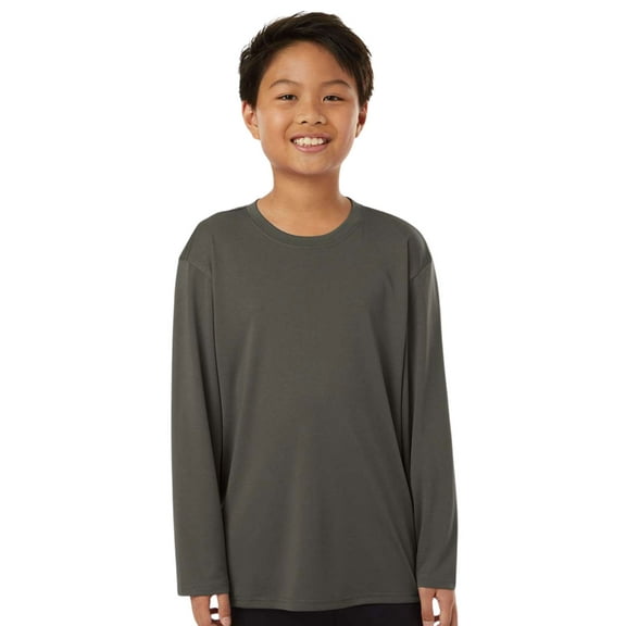 Allpro Youth Pro-Lock Performance Long Sleeve T-Shirt 100% Polyester Moisture Wicking Tee (Charcoal, XS)