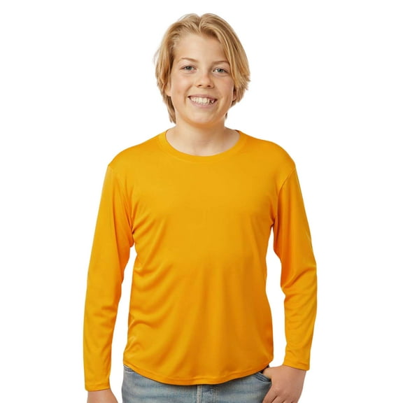 Allpro Youth Pro-Lock Performance Long Sleeve T-Shirt 100% Polyester Moisture Wicking Tee (Gold, M)
