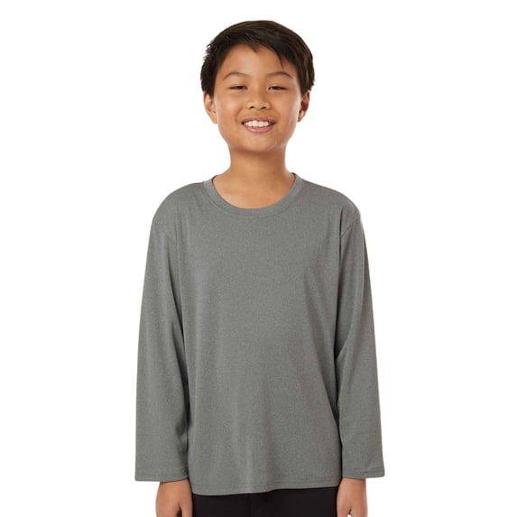 Allpro Youth Pro-Lock Performance Long Sleeve T-Shirt 100% Polyester Moisture Wicking Tee (Heather-Granite, XS)