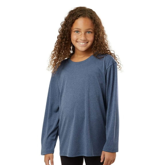Allpro Youth Pro-Lock Performance Long Sleeve T-Shirt 100% Polyester Moisture Wicking Tee (Heather-Navy, L)