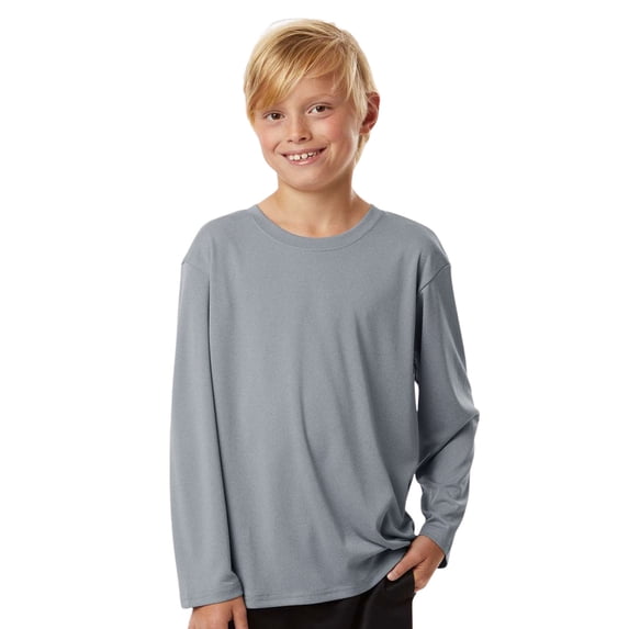 Allpro Youth Pro-Lock Performance Long Sleeve T-Shirt 100% Polyester Moisture Wicking Tee (Heather-Steel, S)
